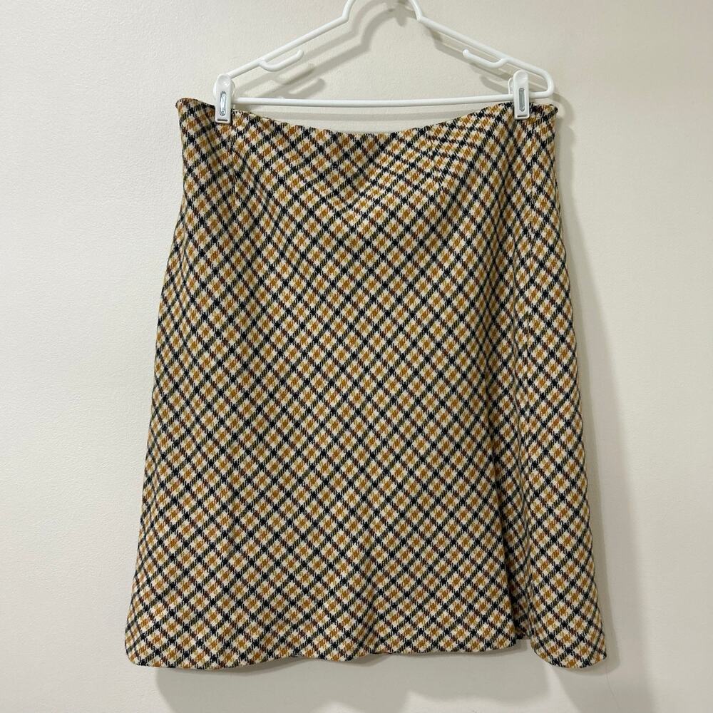 Talbots Womens Sz 18W Wool Blend Yellow & Black Plaid Pencil Skirt Fall Academia